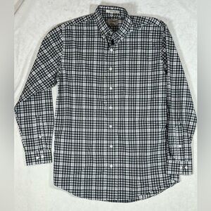 L.L. Bean Medium Tall Classic Black and White Checkered Men's Shirt Wrinkle Free
